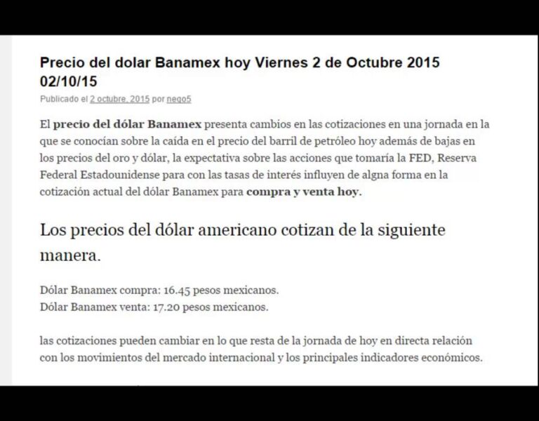 An&aacute;lisis del Precio del D&oacute;lar en Banamex